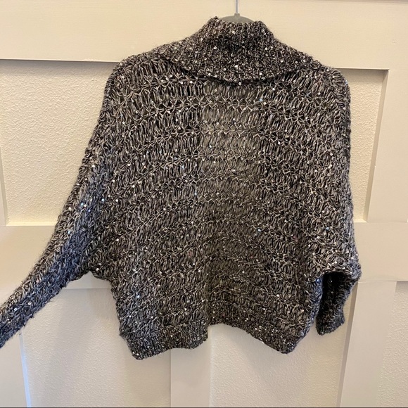 Express Sweater Cardigan Silver Sequin Size M - Picture 2 of 5